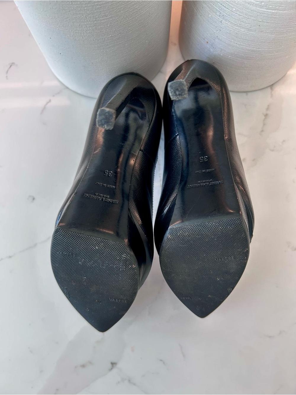 Saint Laurent Black Leather Janis Pointed Toe Pumps - Picture 6 of 6